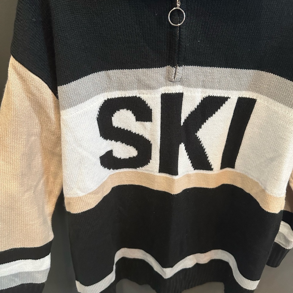 SKI Women's Henley Sweater | Black and Cream | Trending‎ Ski Logo | XL - Picture 3 of 6